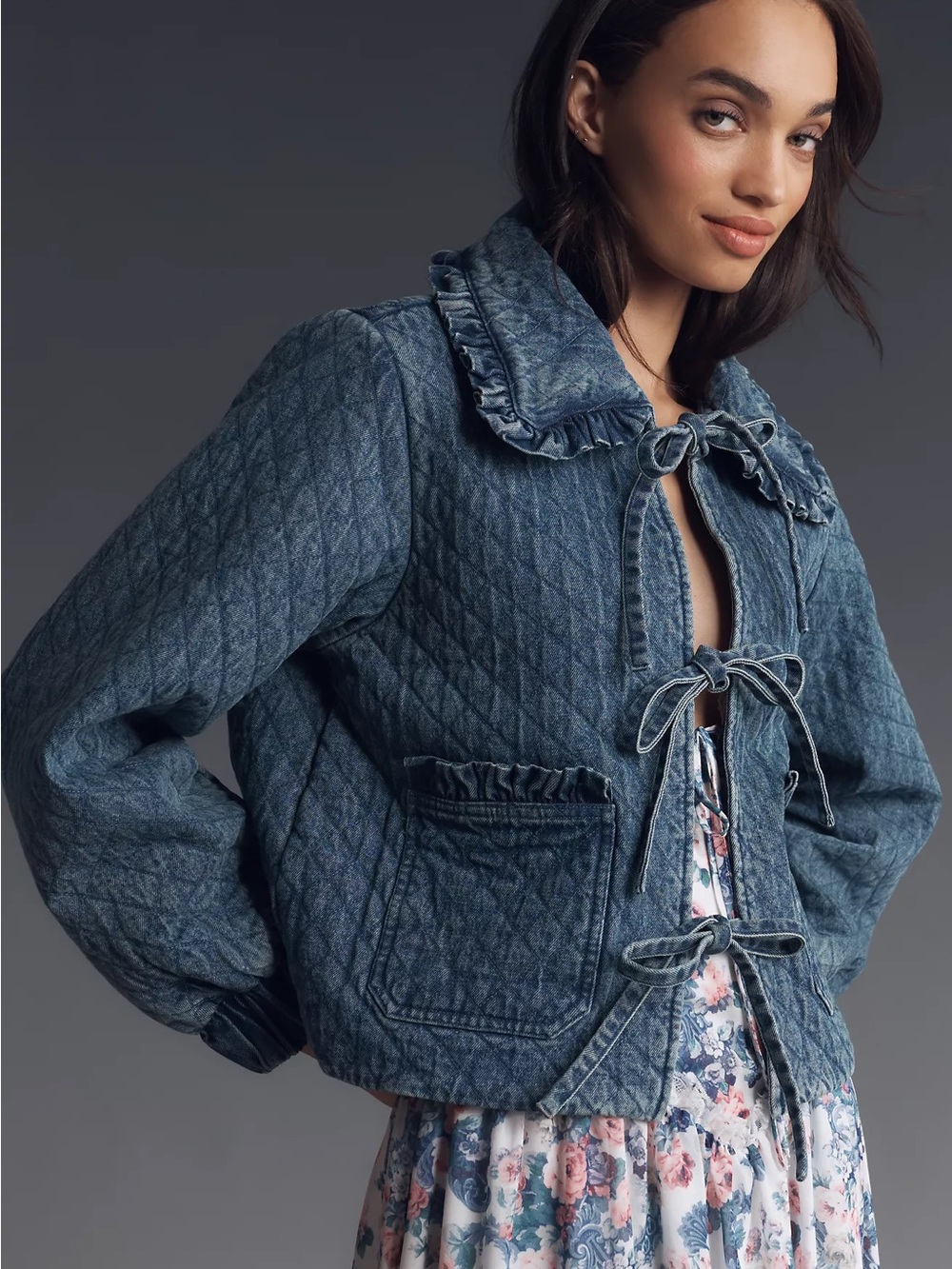 Anthropologie Avec Les Filles The Maura Bow-Tie Denim Jacket Size S